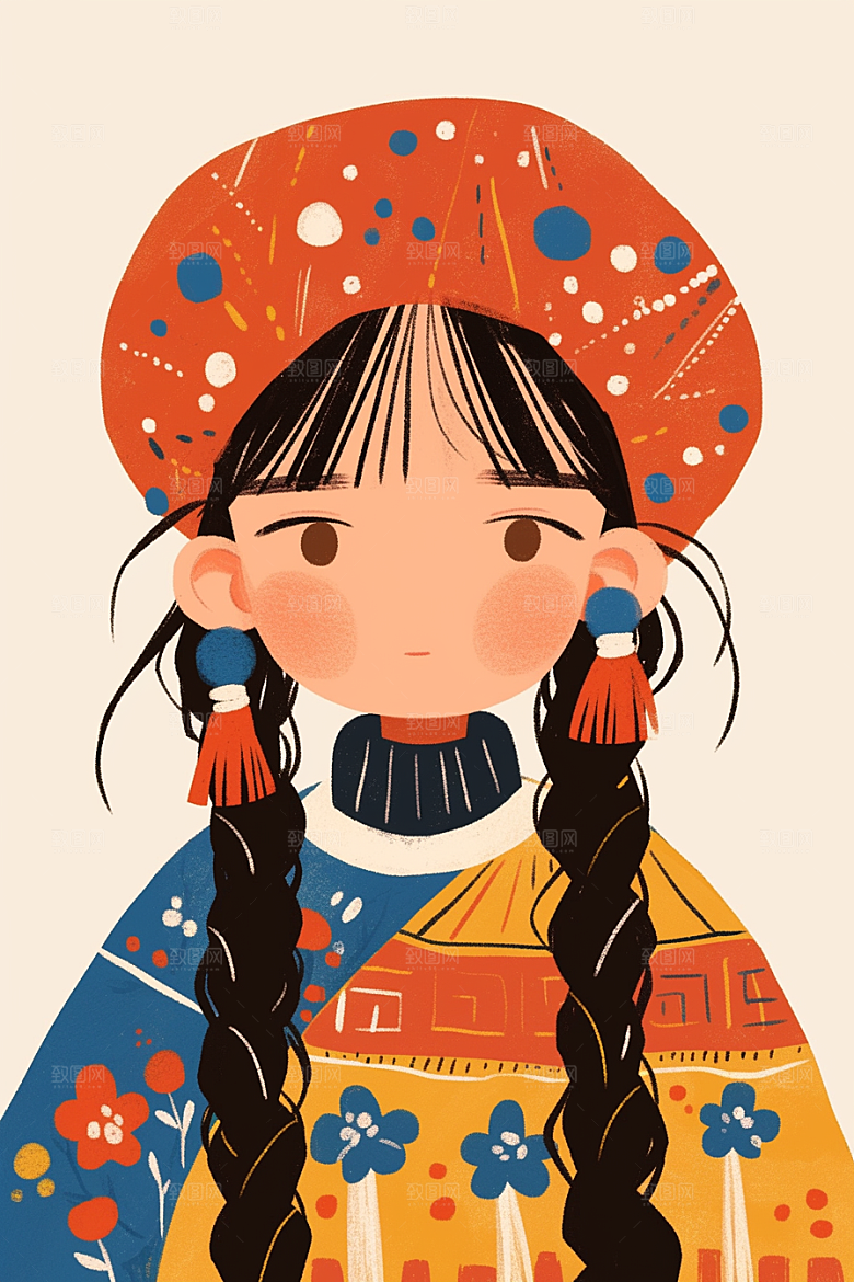 扁平风少数民族传统文化地域特色插画