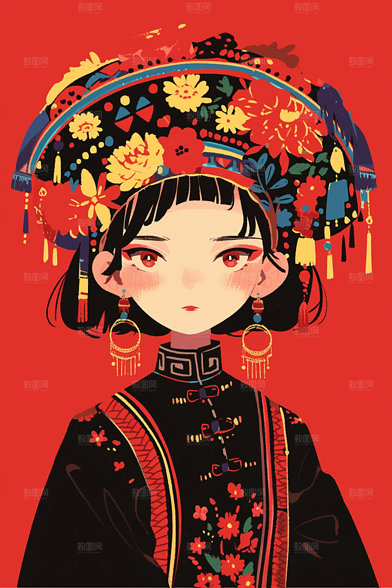 扁平风少数民族中国风高清插画