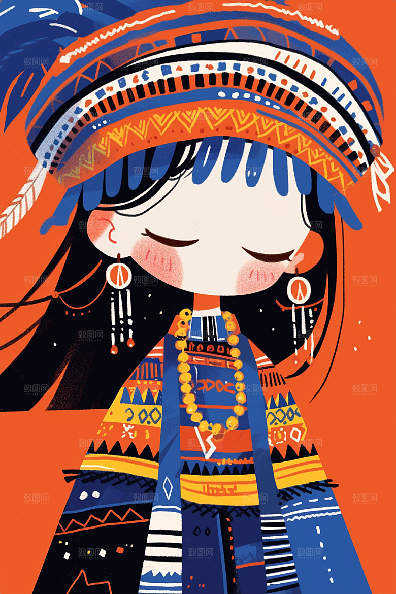 扁平风少数民族平面地域特色插画