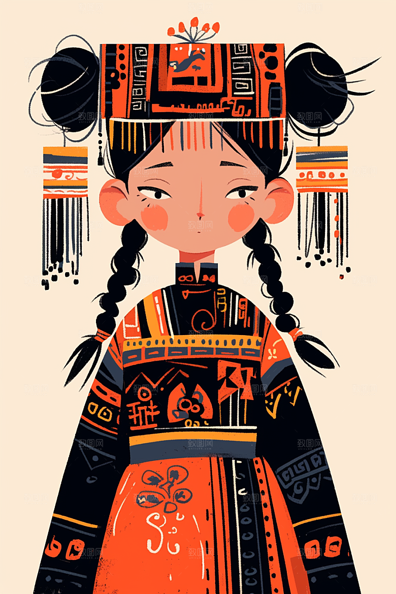 扁平风少数民族高清地域特色插画