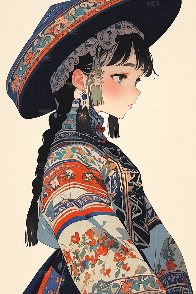 扁平风少数民族高清艺术感插画