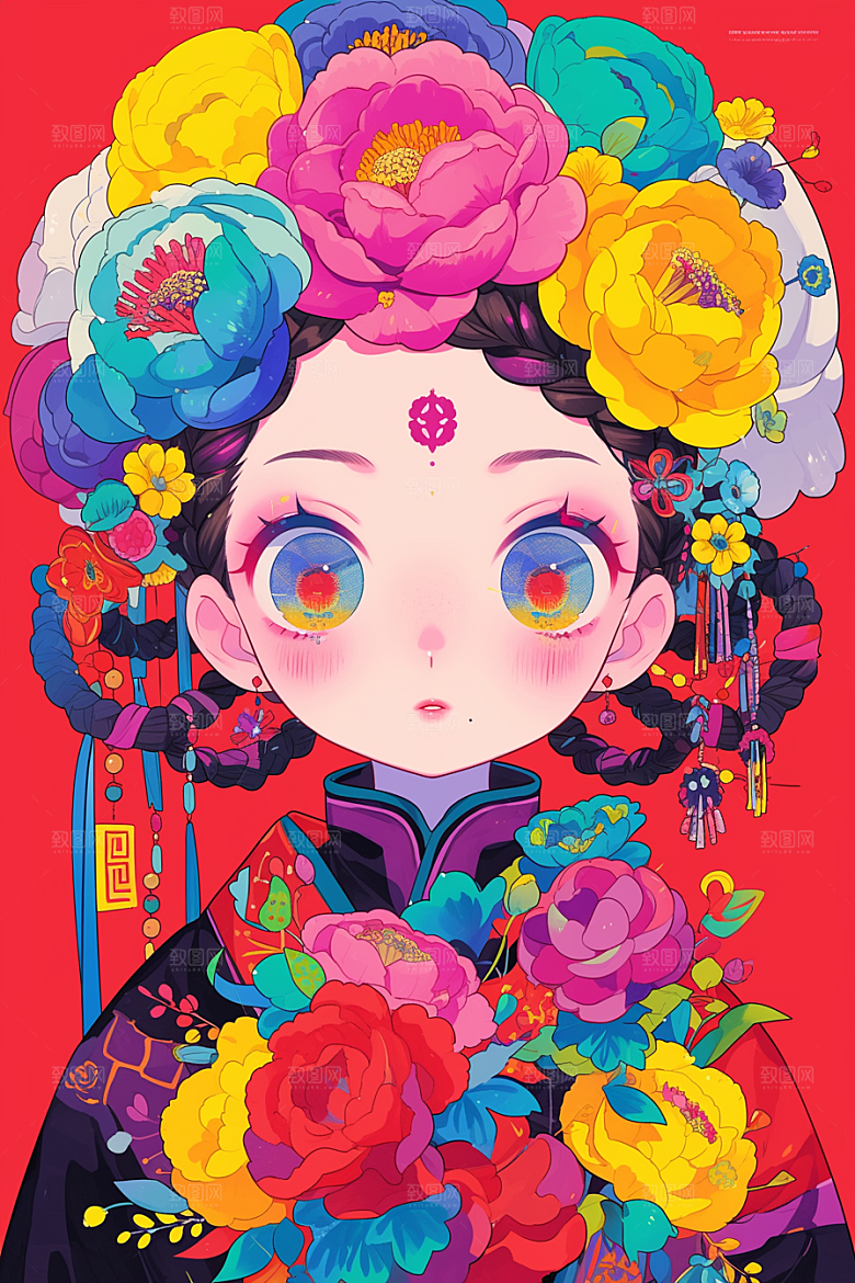 扁平风少数民族艺术感人物插画
