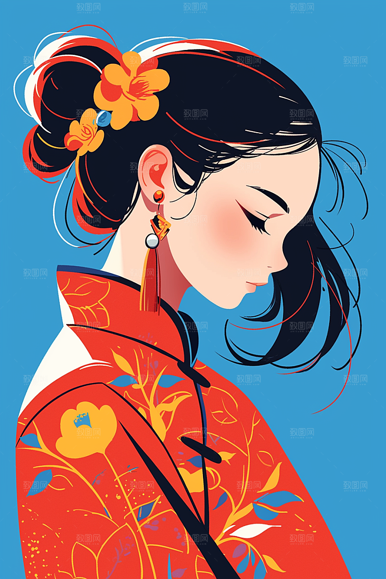 扁平风少数民族彩色中国风插画