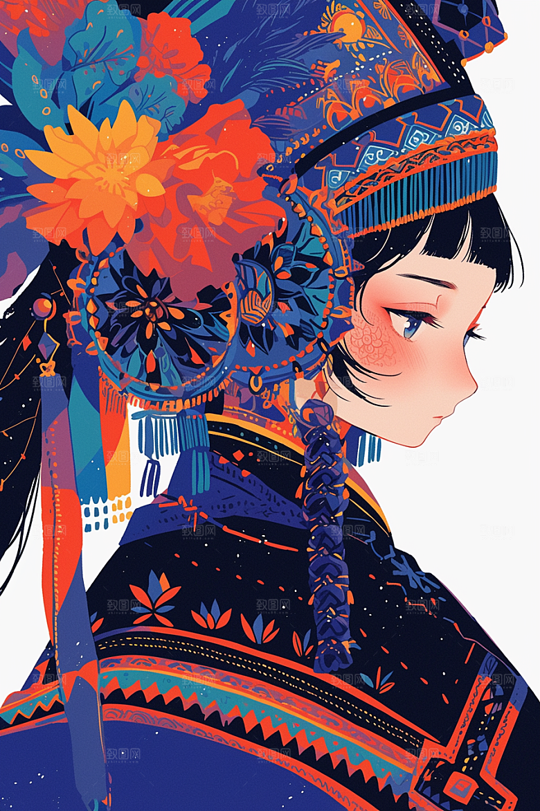 扁平风少数民族艺术感高清插画