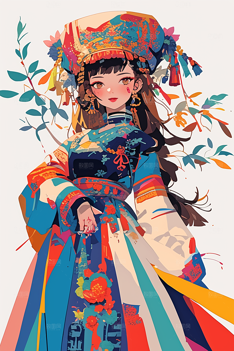 扁平风少数民族地域特色高清插画