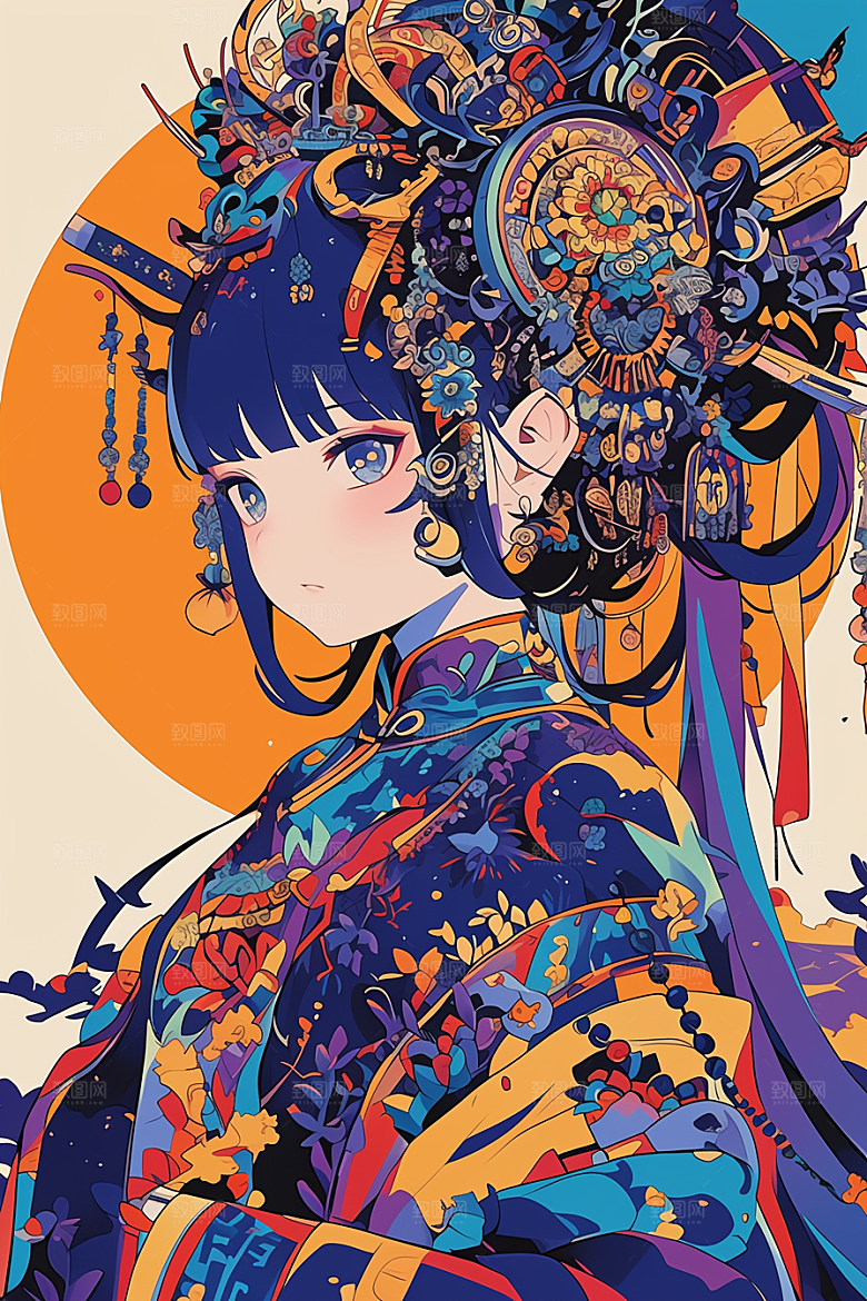 扁平风少数民族传统文化艺术感插画