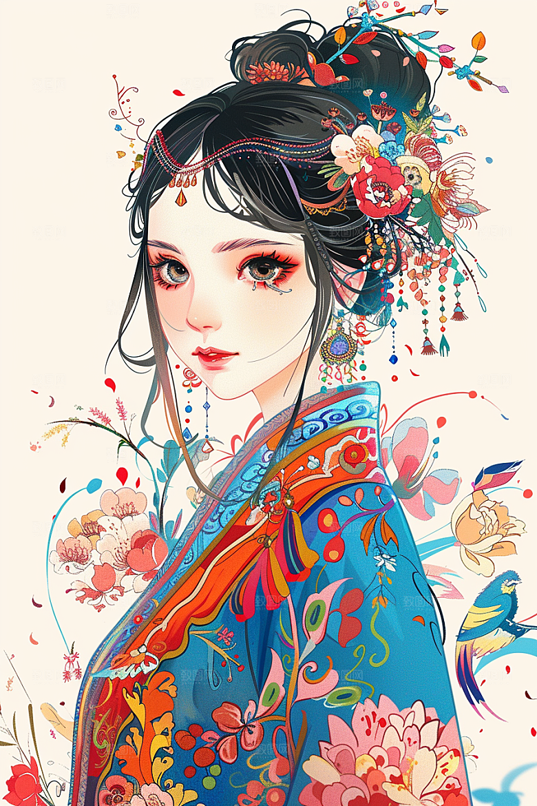 扁平风少数民族手绘传统文化插画