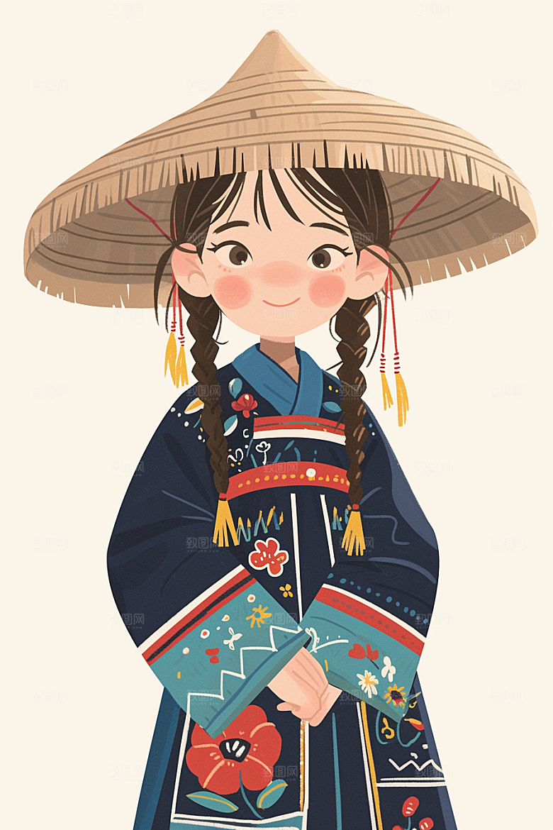 扁平风少数民族高清彩色插画