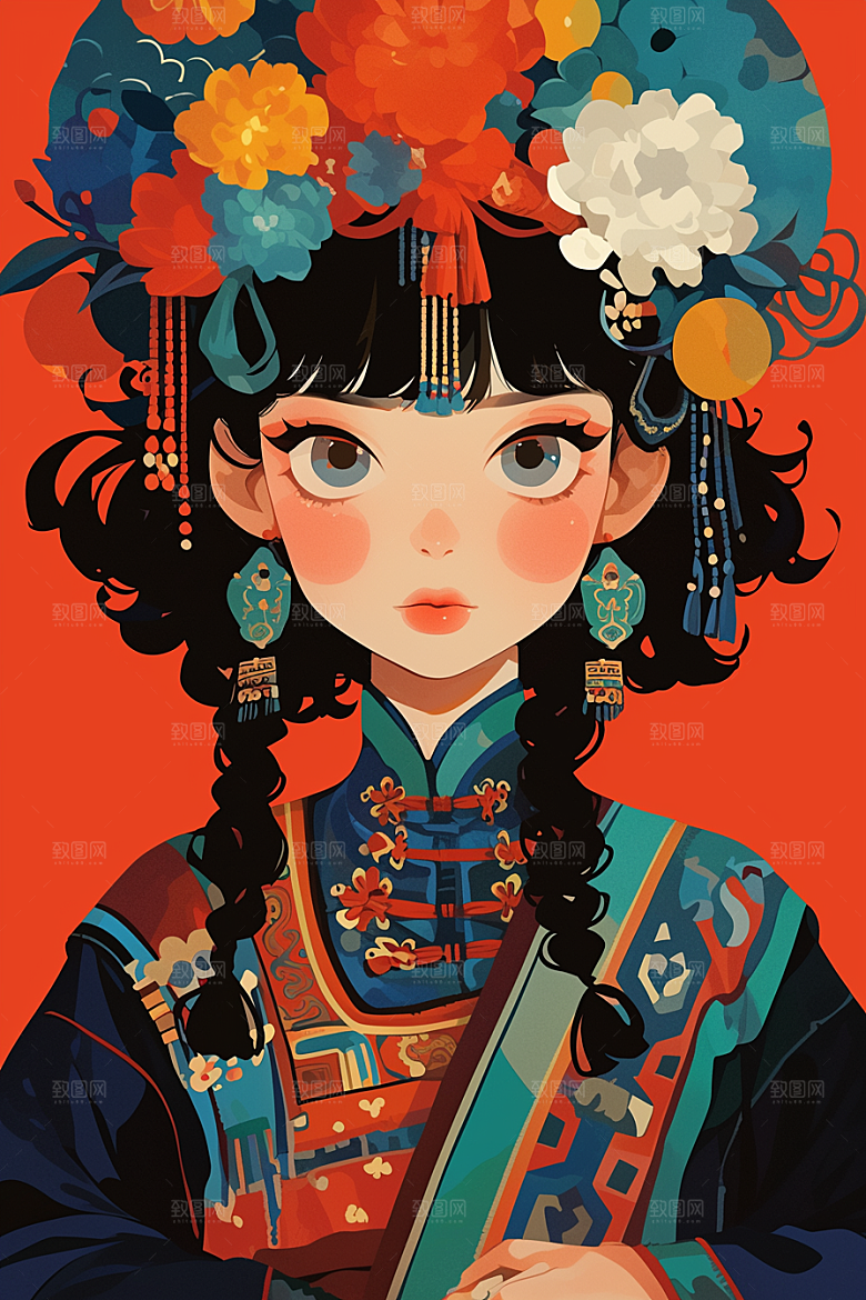 扁平风少数民族地域特色人物插画