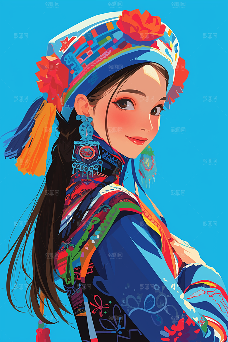 扁平风少数民族地域特色平面插画
