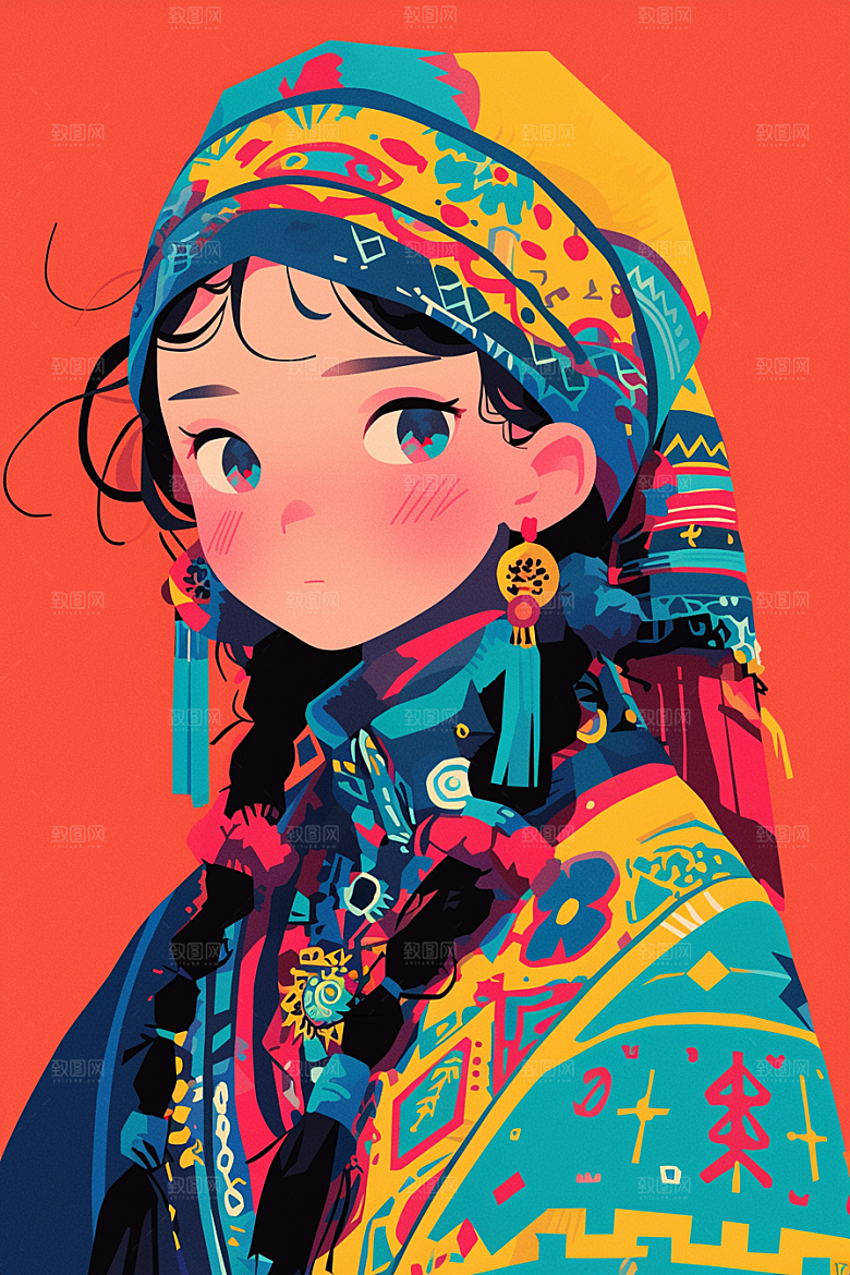 扁平风少数民族中国风地域特色插画