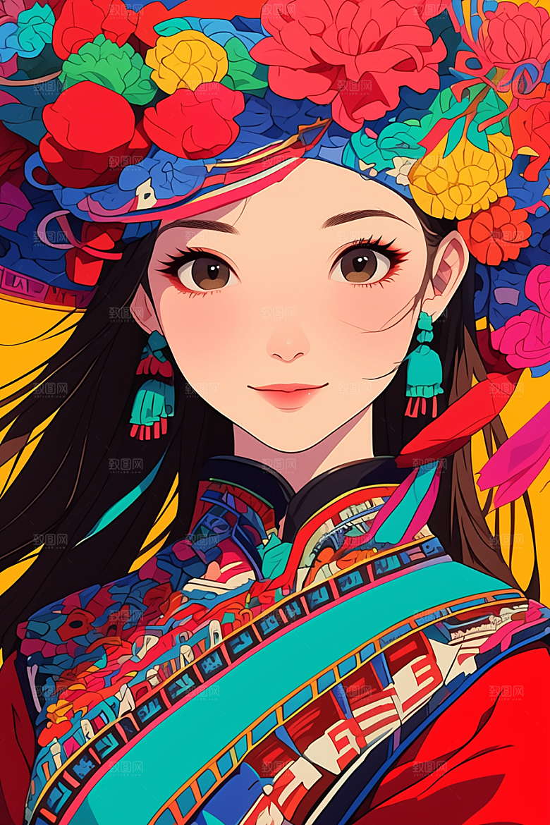扁平风少数民族传统文化地域特色插画
