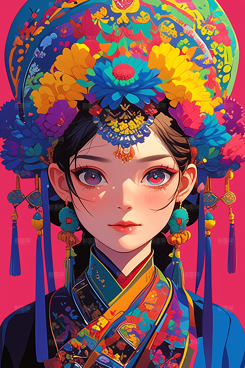 扁平风少数民族平面彩色插画