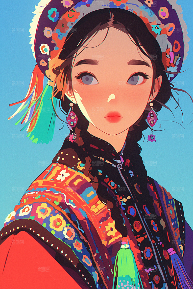 扁平风少数民族高清地域特色插画