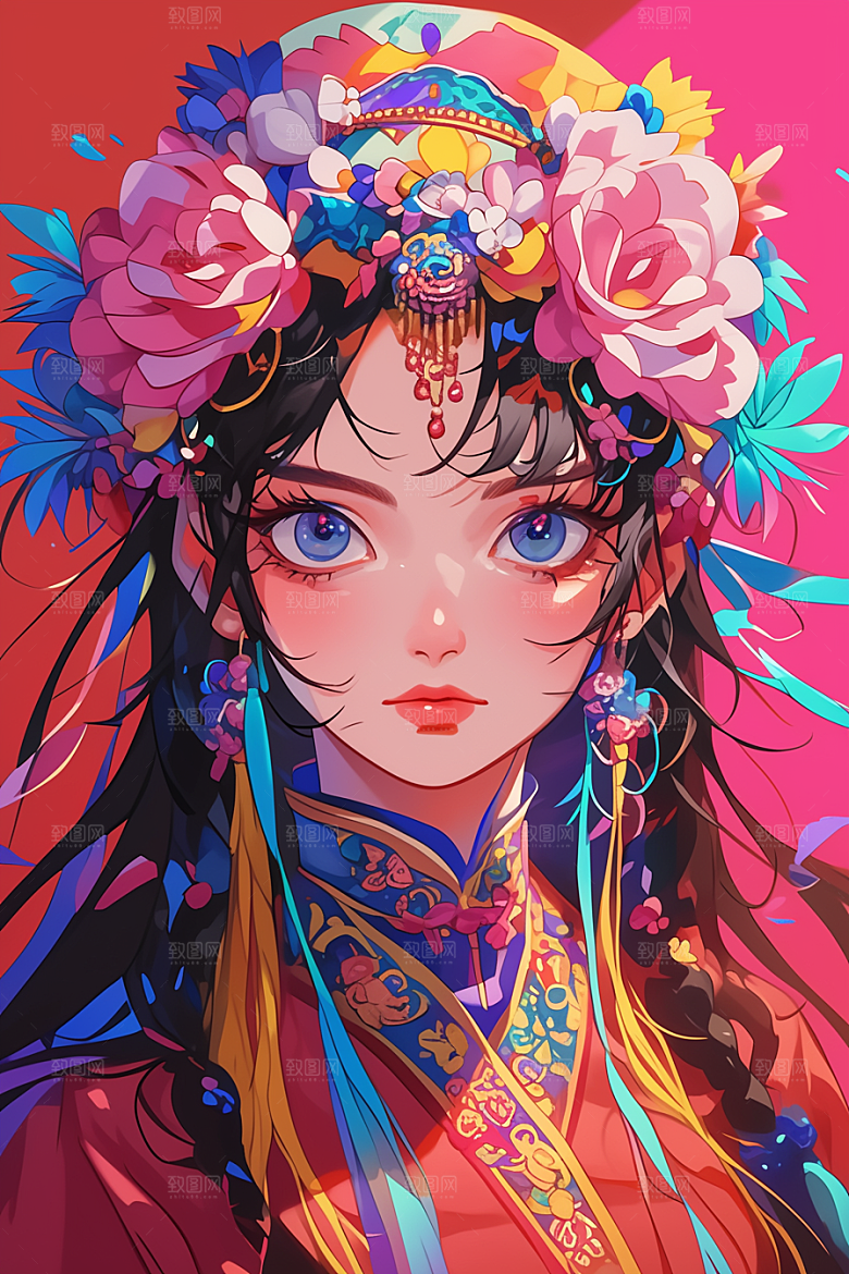 扁平风少数民族艺术感地域特色插画