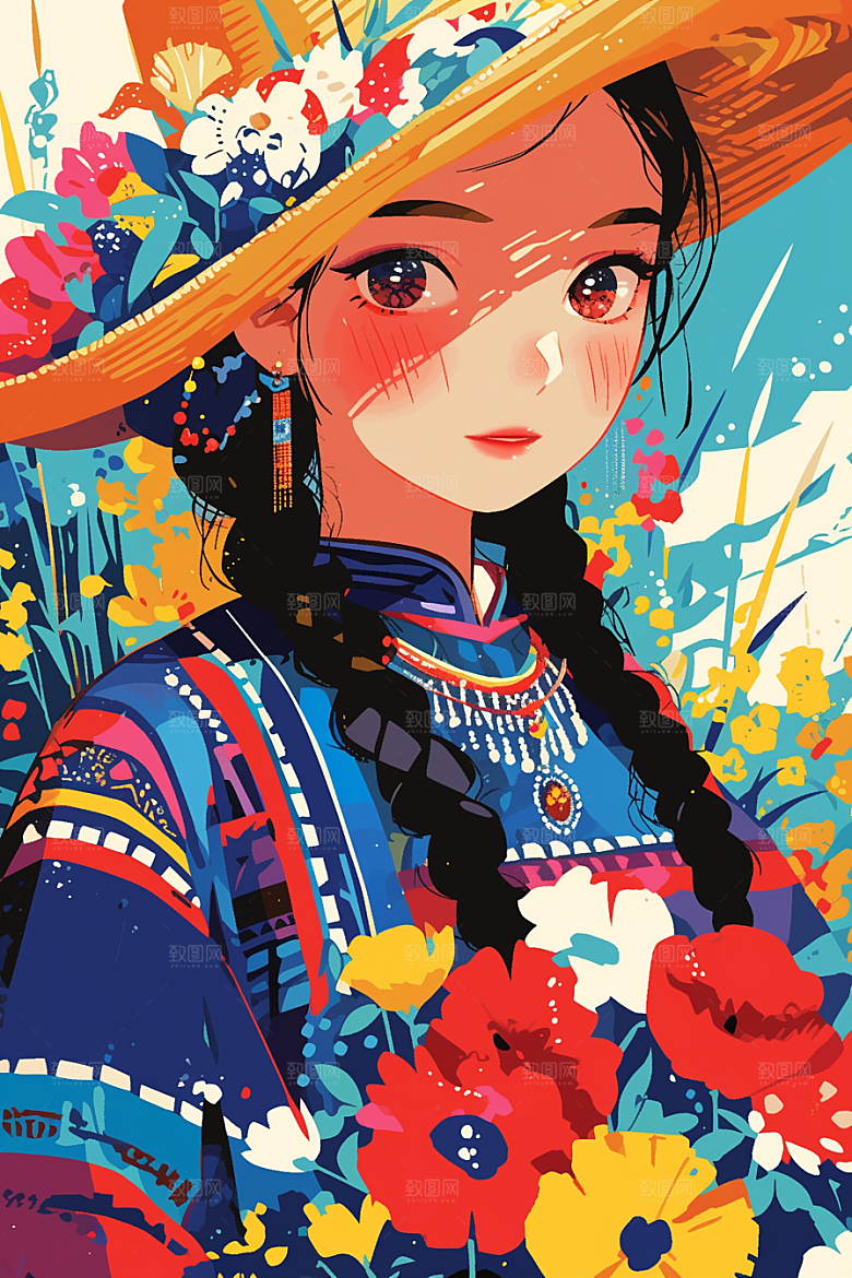 扁平风少数民族传统文化高清插画