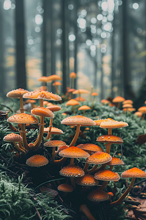 蘑菇清新雨后摄影图