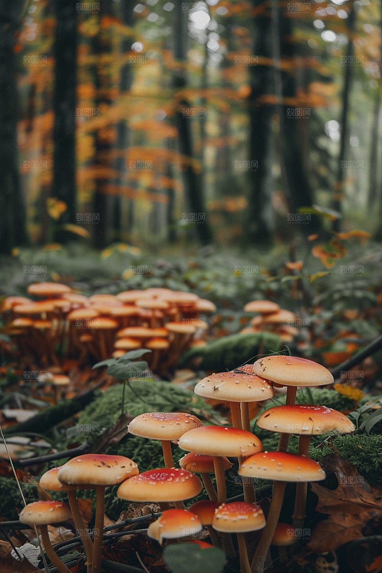 蘑菇雨后山林摄影图
