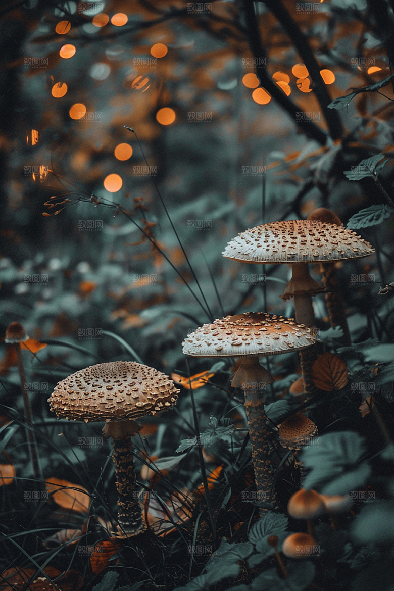蘑菇雨后树林摄影图