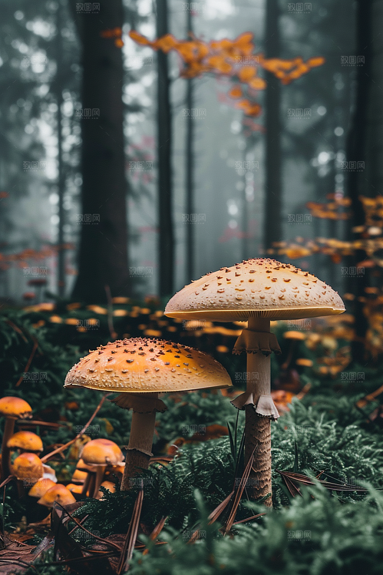 蘑菇清新山林摄影图