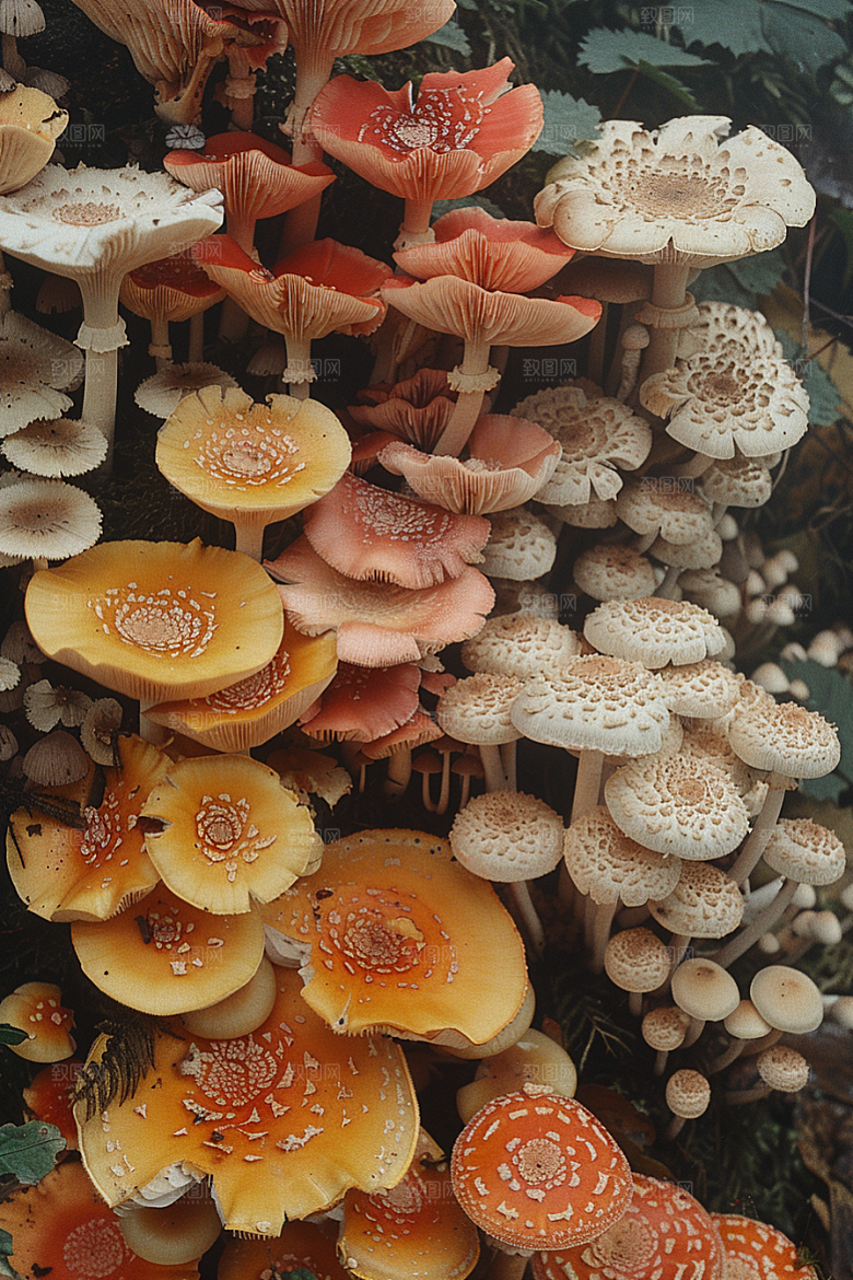 蘑菇树林雨后摄影图