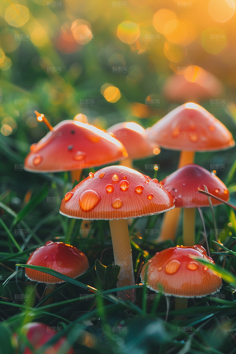 蘑菇清新雨后摄影图