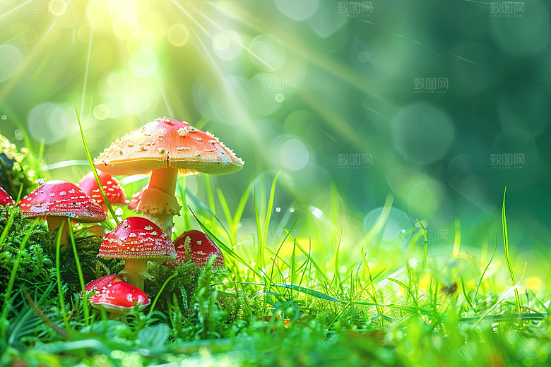 蘑菇菌菇树林摄影图