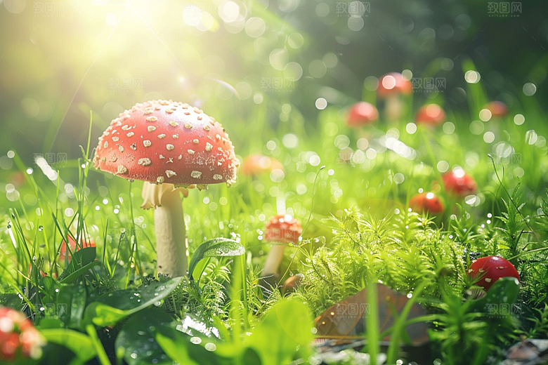 蘑菇树林新鲜摄影图