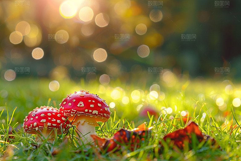 蘑菇雨后山林摄影图