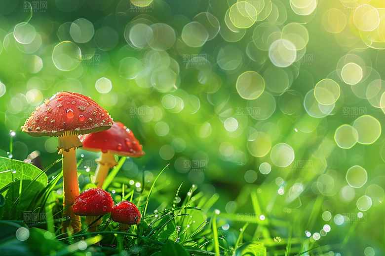 蘑菇雨后清新摄影图