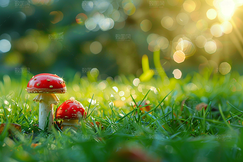 蘑菇雨后树林摄影图