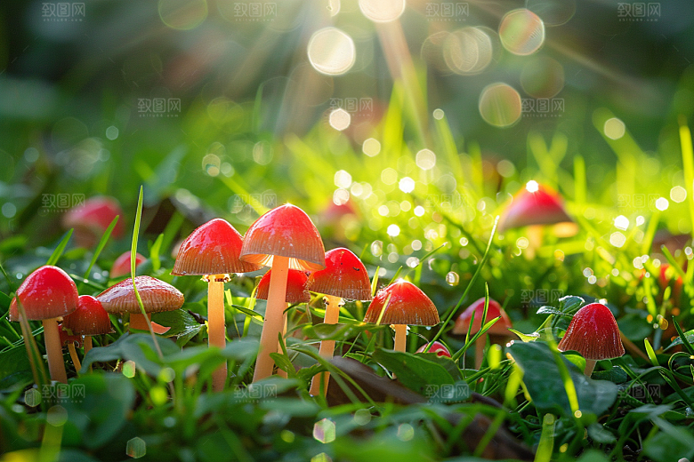 蘑菇清新雨后摄影图