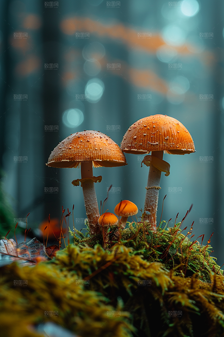 蘑菇树林雨后摄影图