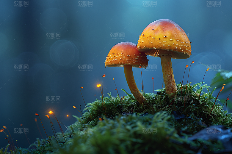 蘑菇清新山林摄影图