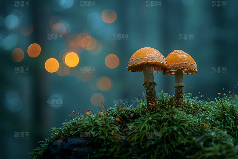 蘑菇雨后高清摄影图