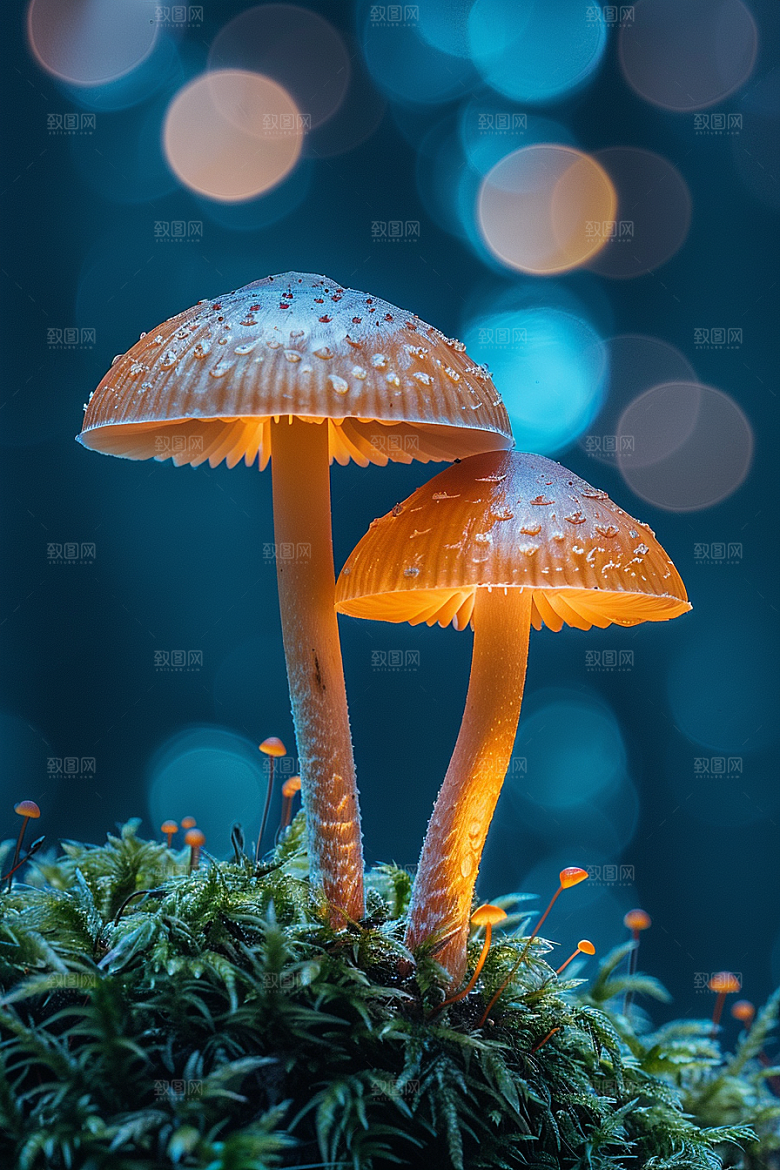 蘑菇雨后树林摄影图