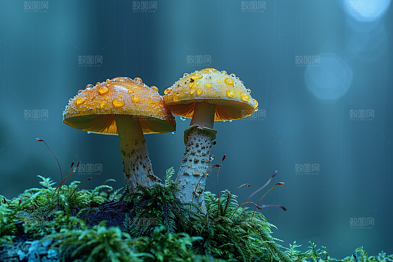 蘑菇山林雨后摄影图