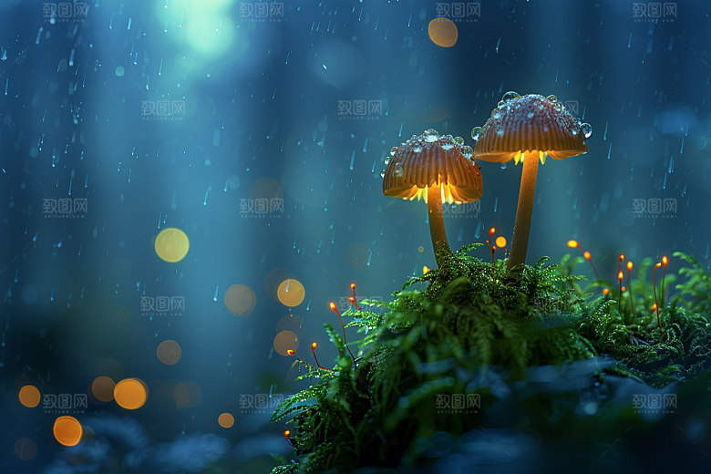 蘑菇清新山林摄影图