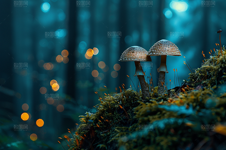 蘑菇清新雨后摄影图