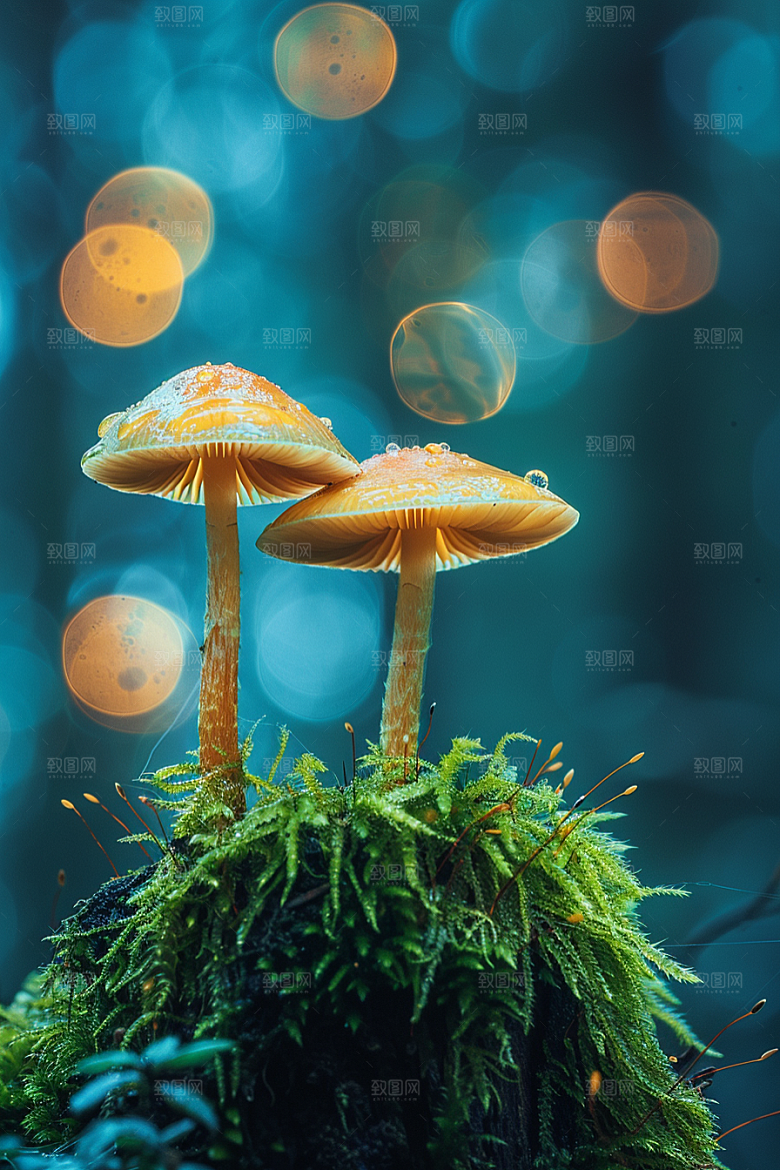 蘑菇雨后树林摄影图