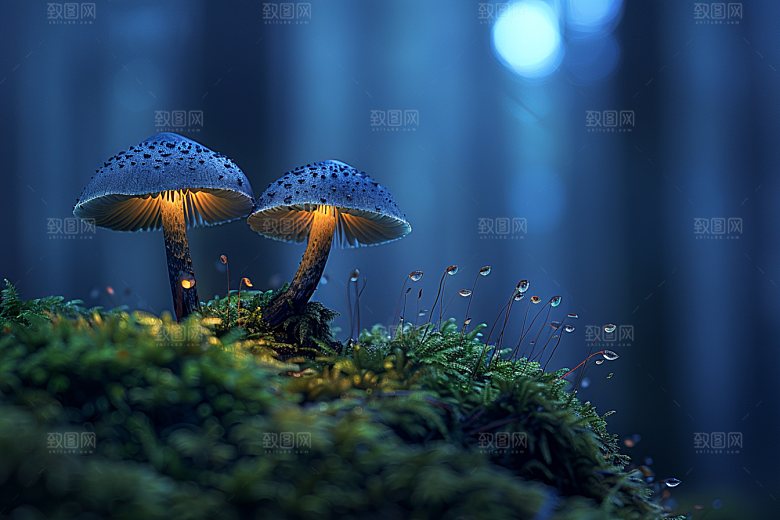 蘑菇菌菇树林摄影图