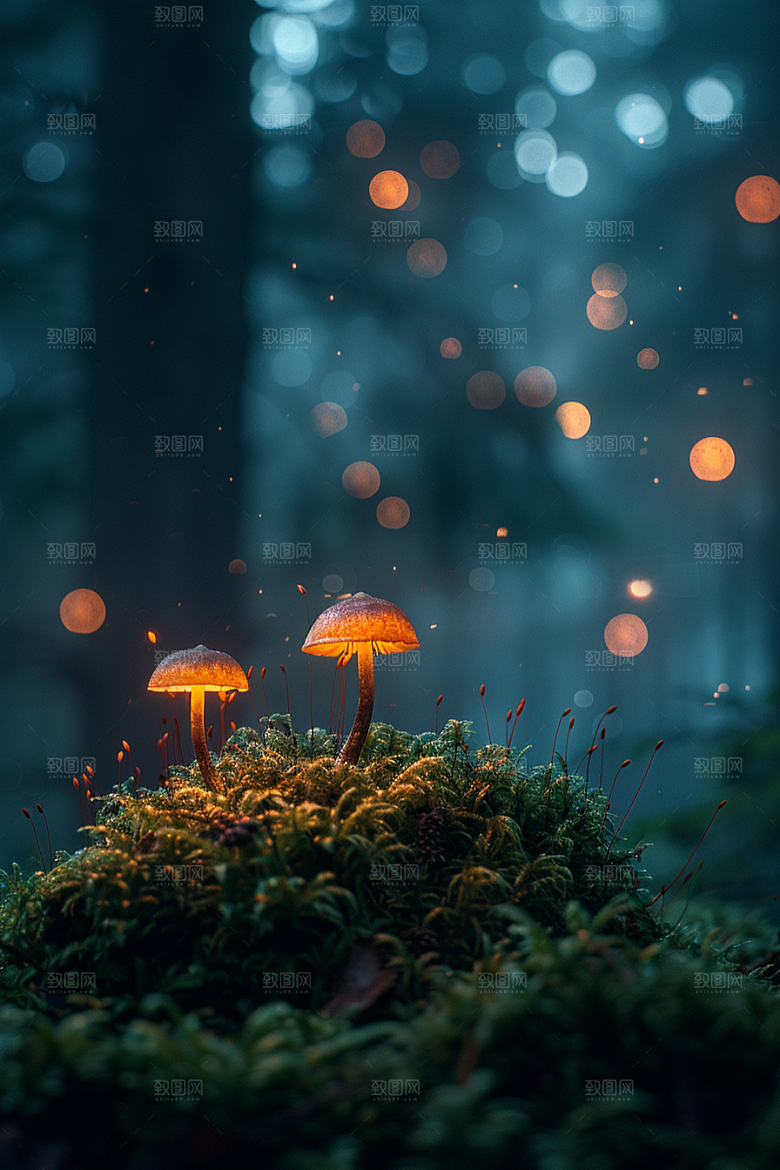 蘑菇树林山林摄影图