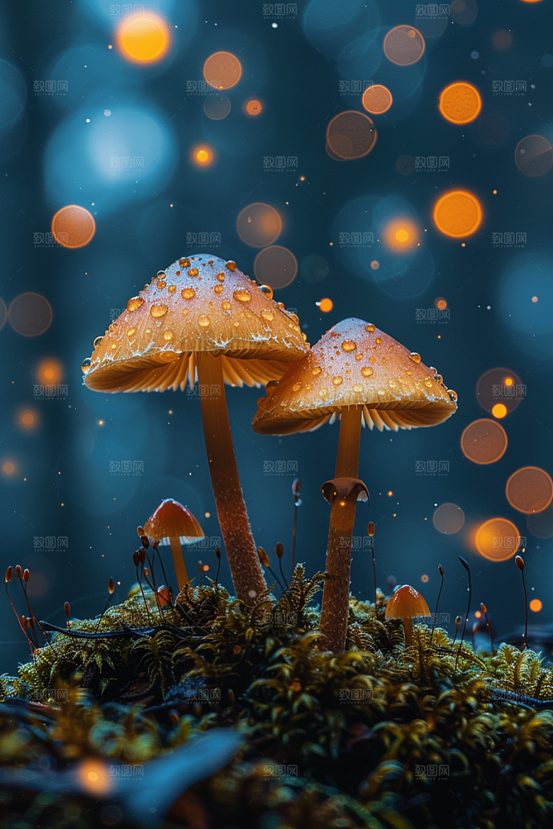 蘑菇树林雨后摄影图