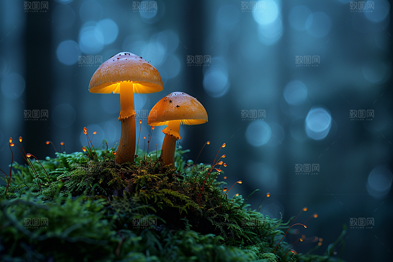 蘑菇树林雨后摄影图