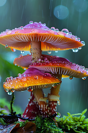 蘑菇雨后清新摄影图