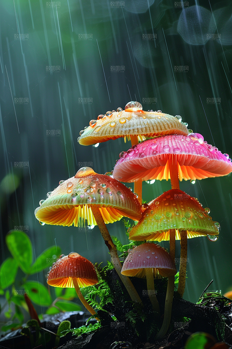 蘑菇山林新鲜摄影图