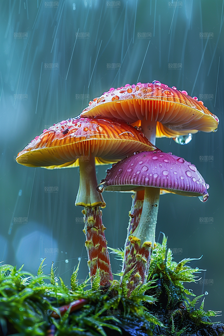 蘑菇雨后树林摄影图