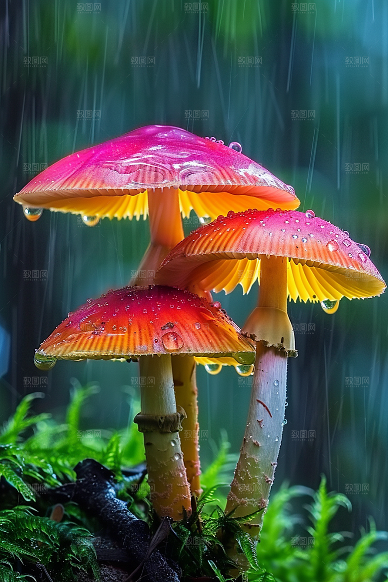 蘑菇山林新鲜摄影图