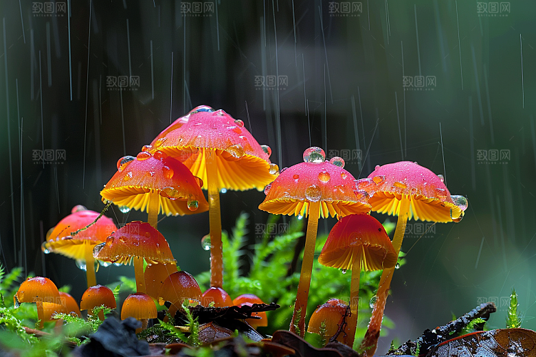 蘑菇鲜美雨后摄影图