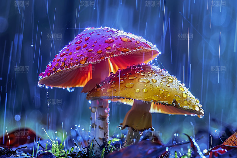 蘑菇清新雨后摄影图